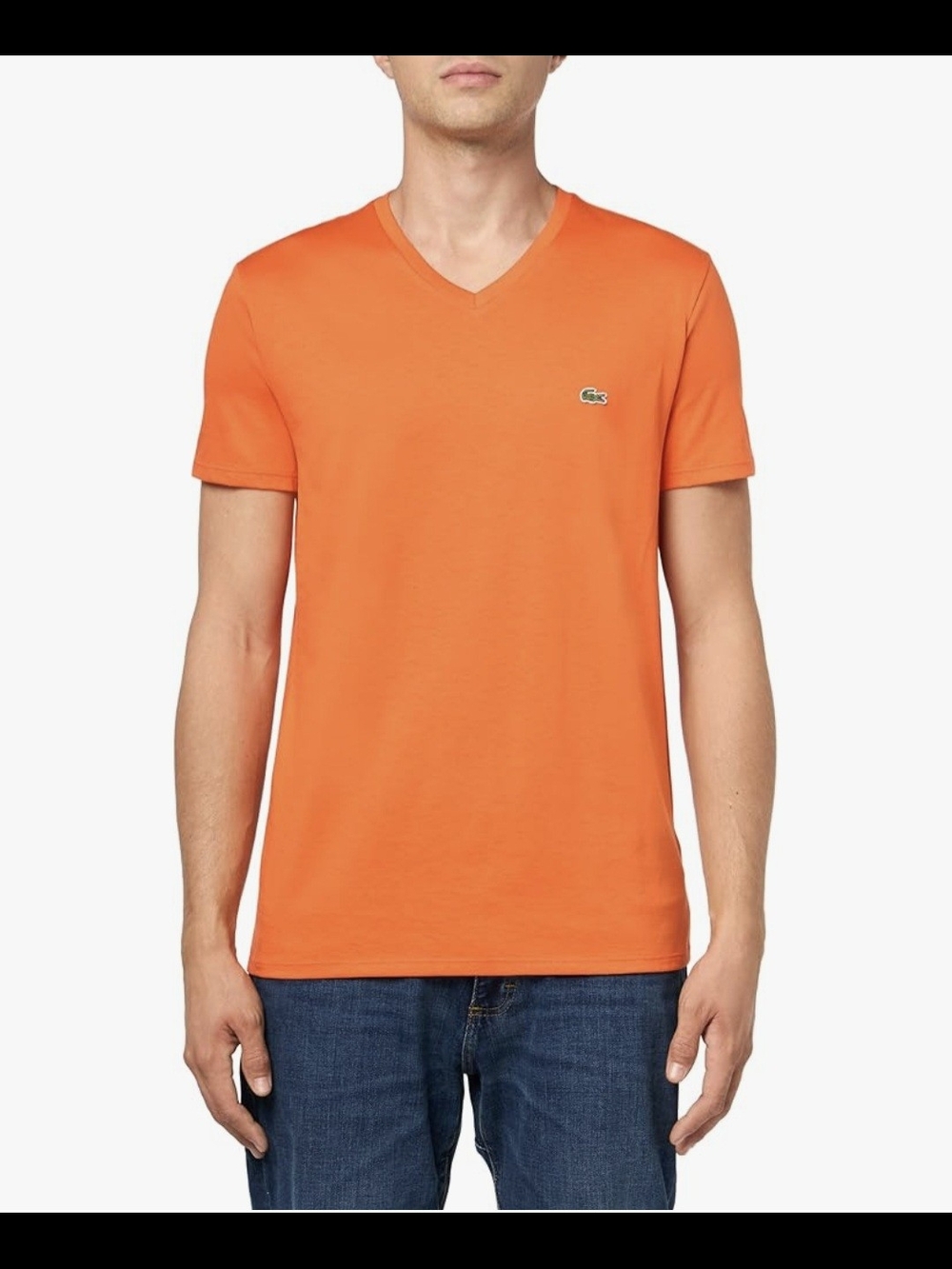 Lacoste Men's Bright Orange V‑Neck Tee 100% Prima Cotton